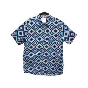 VSTR Premium SS Shirt Mens Size L Blue Aztec Colorful Retro‎ 100% Cotton